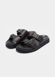 DOUBLE BUCKLE RESORT SANDAL - Dark Brown