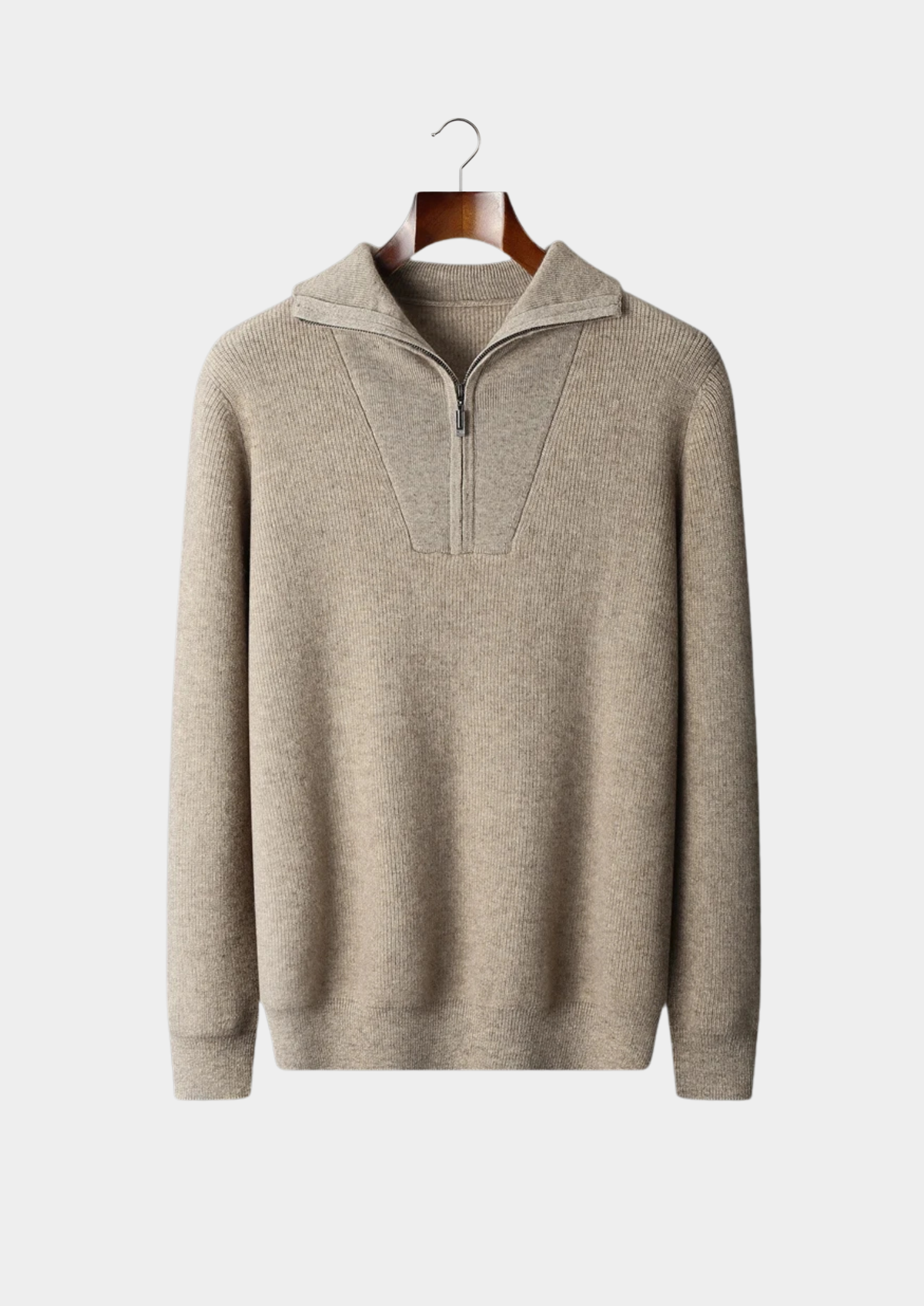 PREMIUM CASHMERE RIBBED HALF-ZIP SWEATER