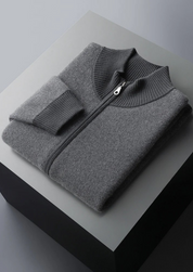 PREMIUM CASHMERE JACQUARD ZIP CARDIGAN