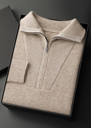 PREMIUM CASHMERE RIBBED HALF-ZIP SWEATER
