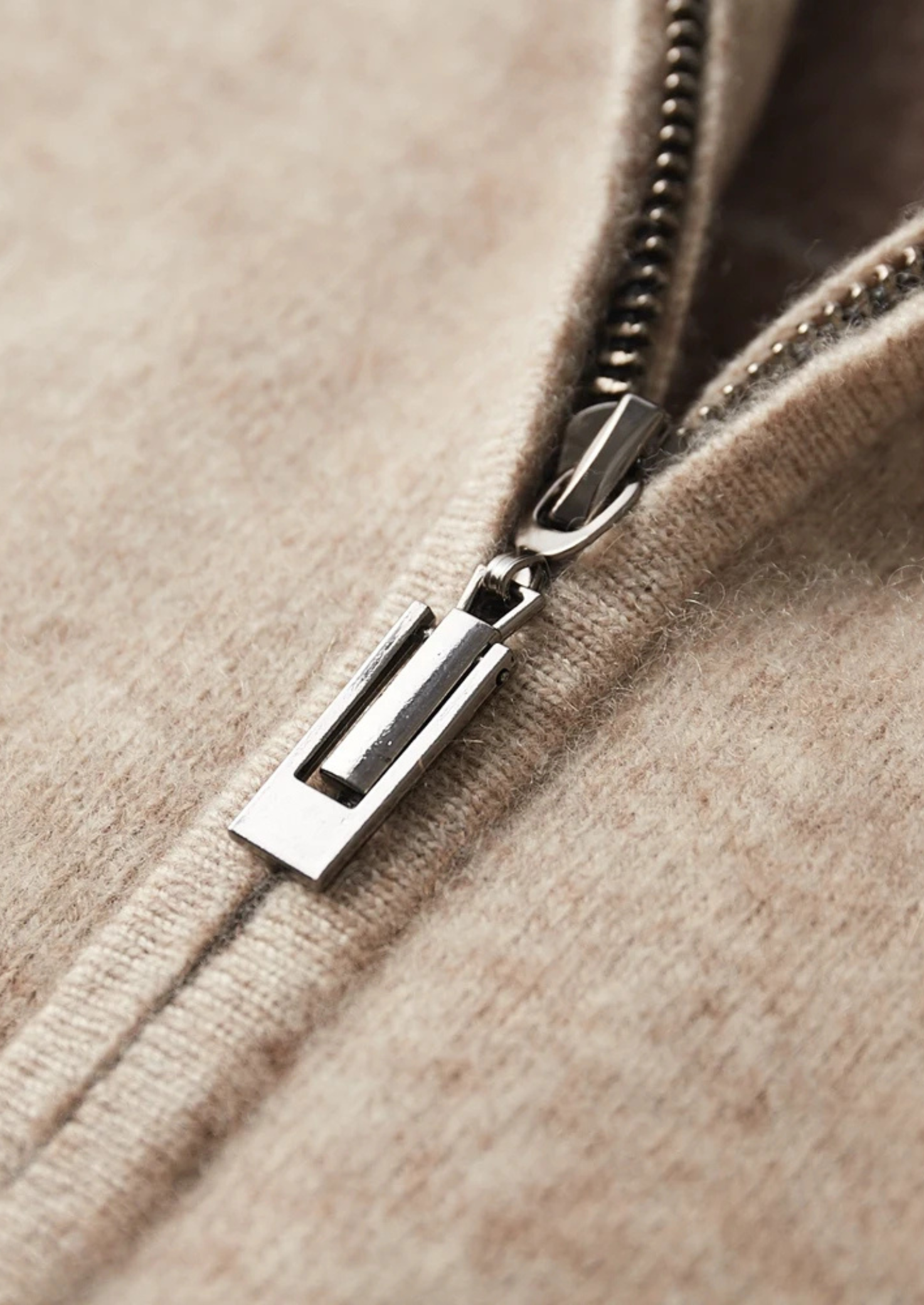 PREMIUM CASHMERE TWO TONE ZIP CARDIGAN