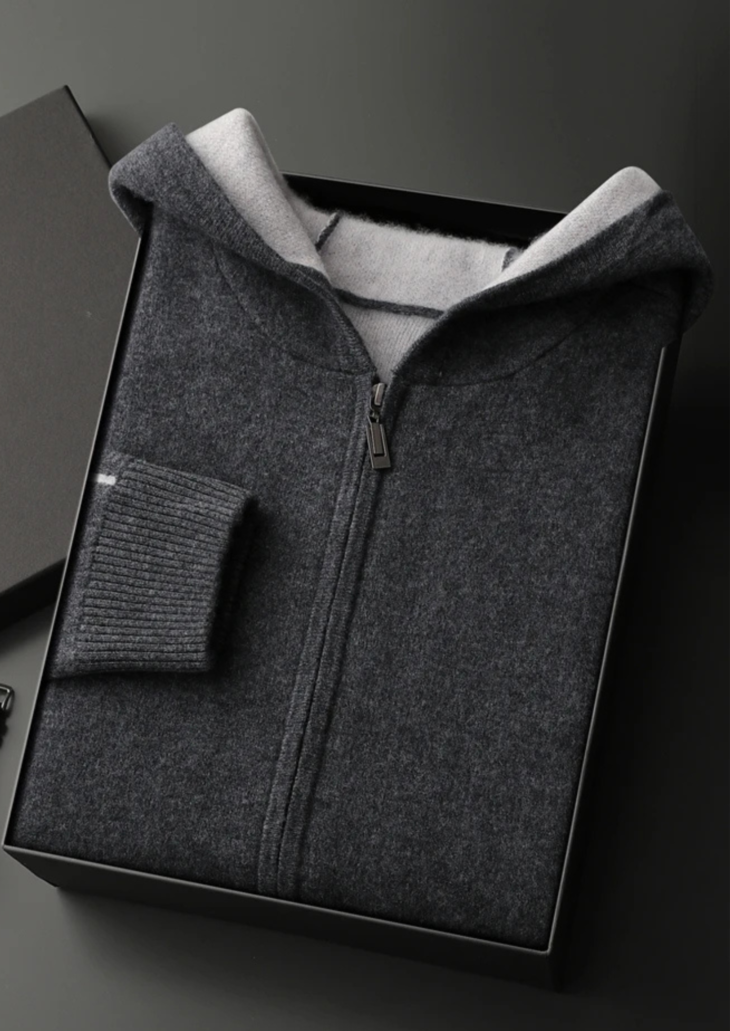 PREMIUM CASHMERE TWO -TONE ZIPPER HOODIE