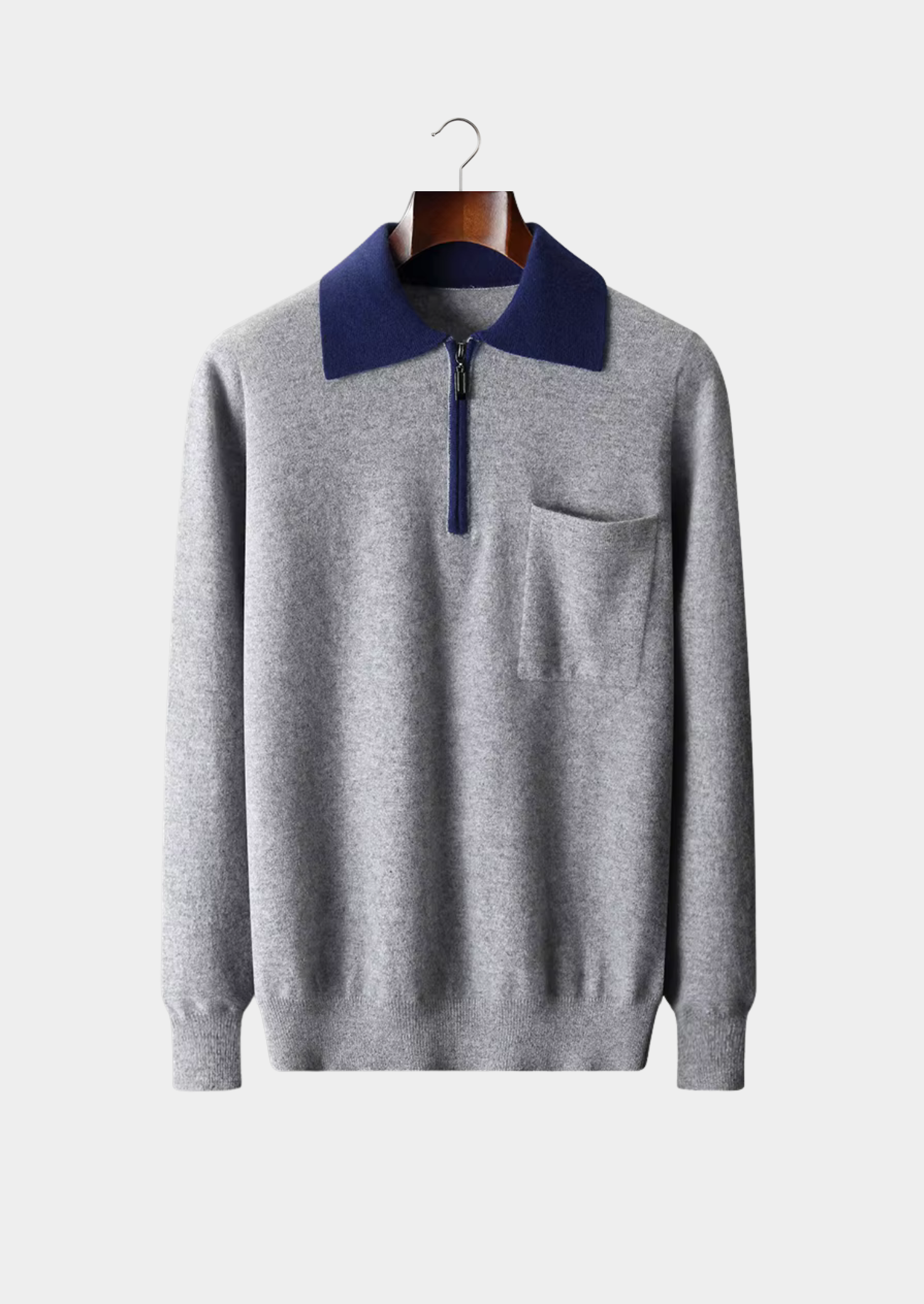 PREMIUM CASHMERE TWO TONE ZIPPER POLO