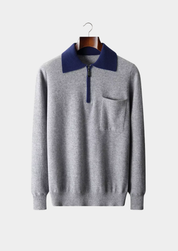 PREMIUM CASHMERE TWO TONE ZIPPER POLO
