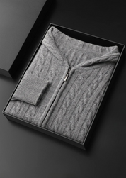 PREMIUM CASHMERE CABLE KNIT ZIPPER HOODIE