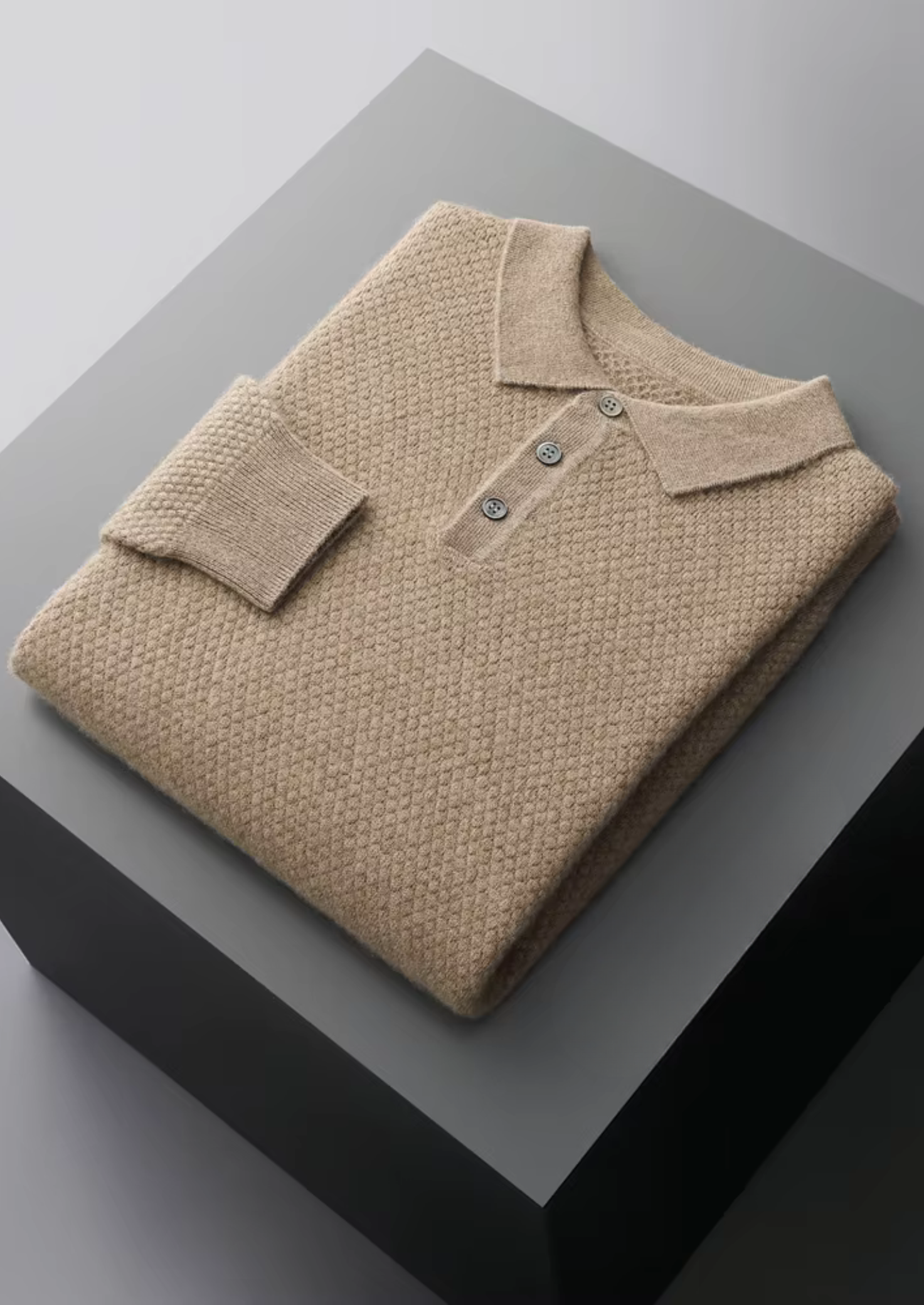 PREMIUM CASHMERE TEXTURED SWEATER POLO