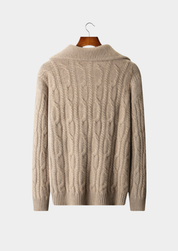 PURE CASHMERE CABLE HALF ZIP SWEATER