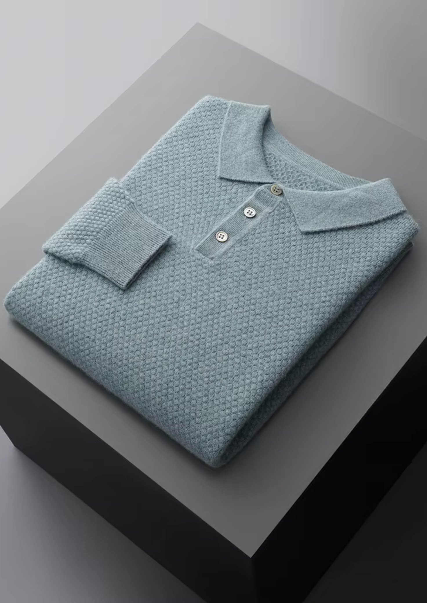 PREMIUM CASHMERE TEXTURED SWEATER POLO