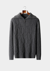 PURE CASHMERE CABLE HALF ZIP SWEATER