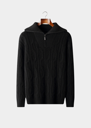 PURE CASHMERE CABLE HALF ZIP SWEATER