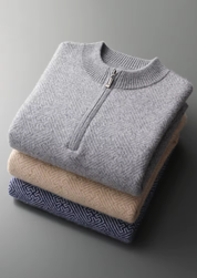 PREMIUM CASHMERE PATTERNED HALF-ZIP SWEATER