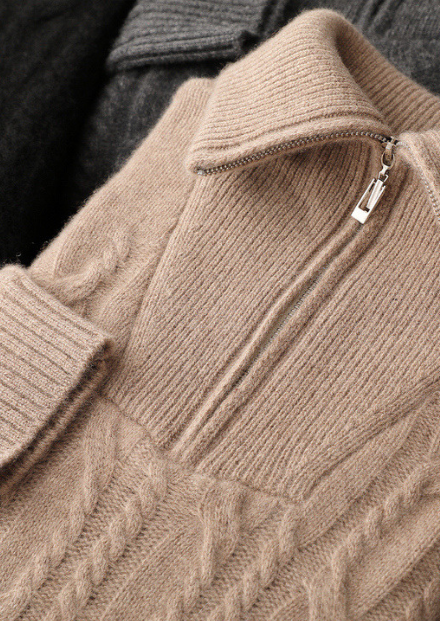 PURE CASHMERE CABLE HALF ZIP SWEATER