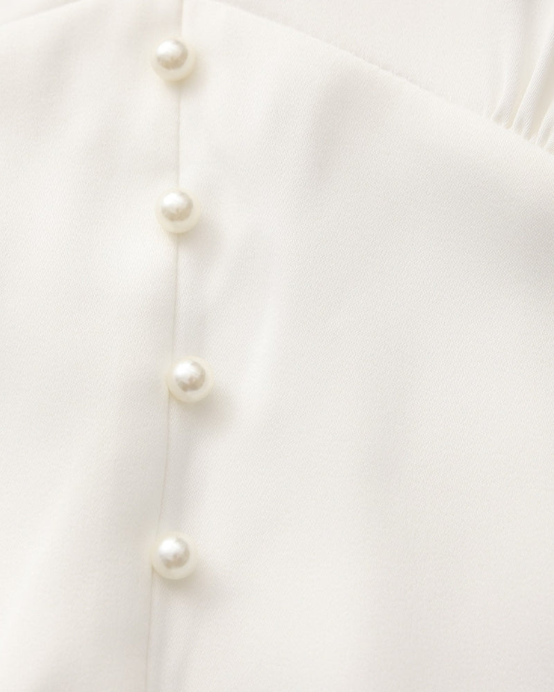 Pearl Button Ruffle Midi Dress